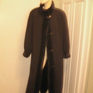 ❤️ST JOHN BY MARIE Gray Full Length Coat with Faux Fur Lining Collar & Cuffs XS